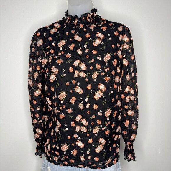 A Love Story Black Floral Roseann Mock Neck Puff Sleeve - Picture 7 of 16